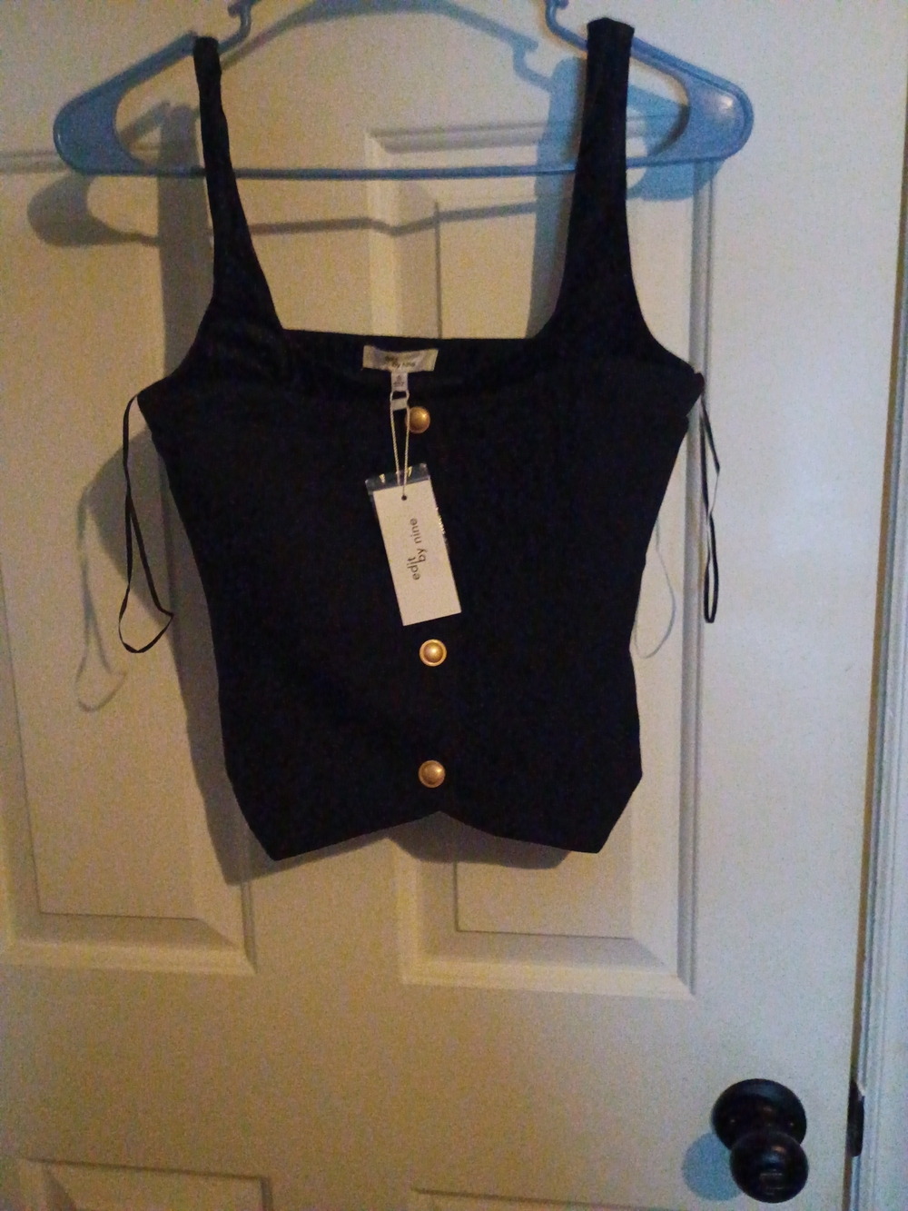 Chic Black Cropped Tank with Gold Button Accents
